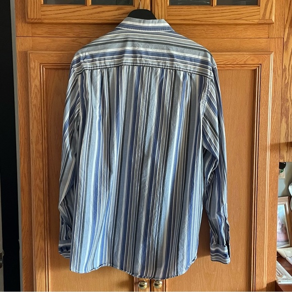 Tasso Elba  Blue/white/gray Striped Men's button down dress Shirt size Large - Picture 2 of 9